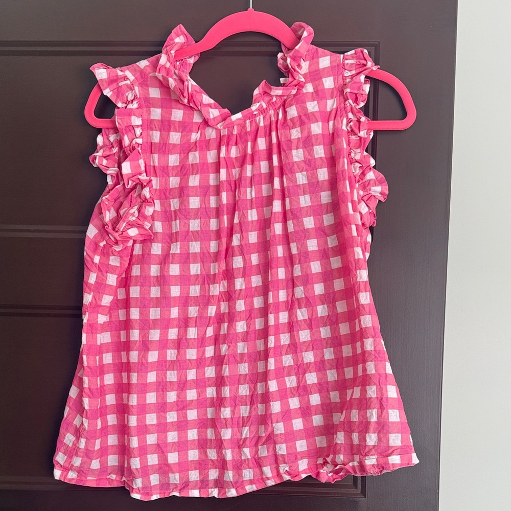 Pink Gingham Ruffle Women's Top
